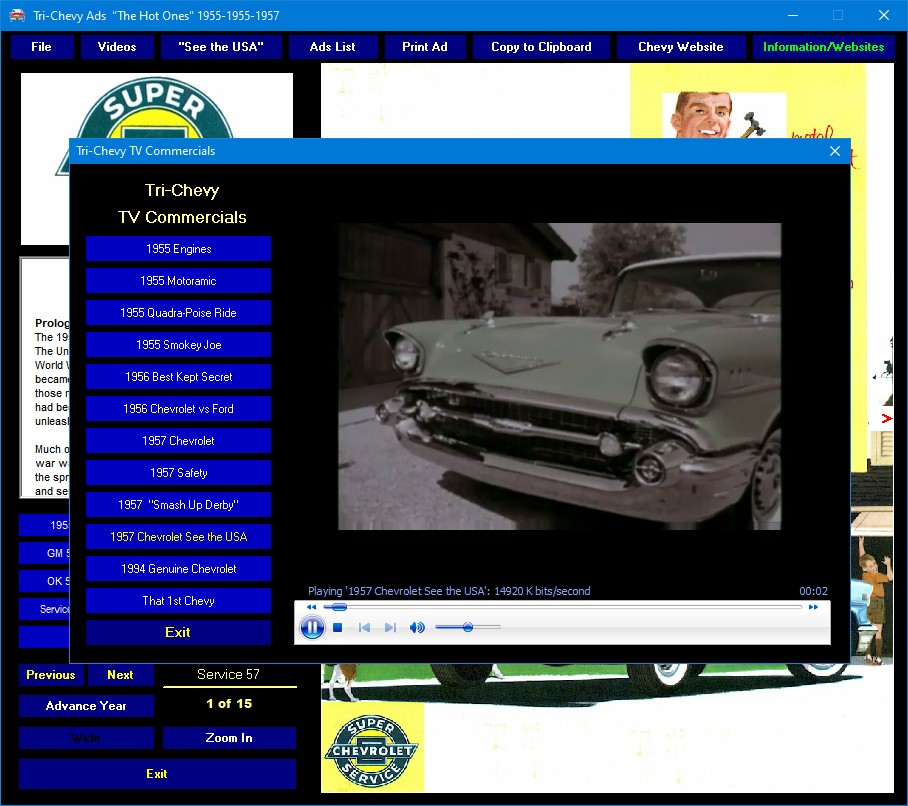 Tri-Chevy Ads & Videos CD-ROM 1955 1956 1957 Chevrolet Print Ad Collection